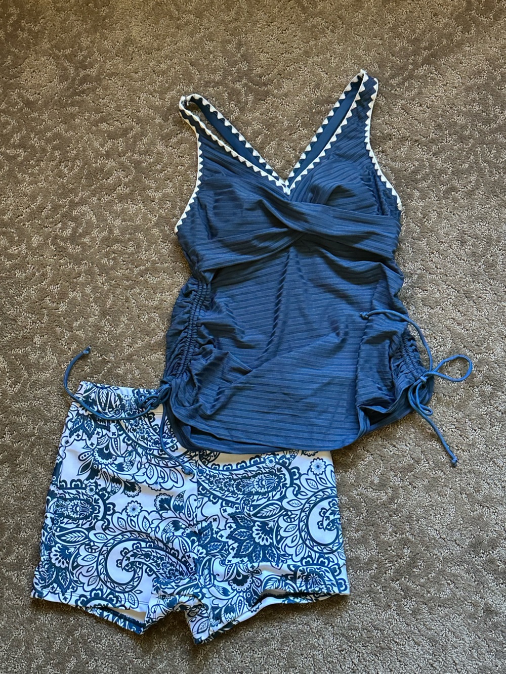 Blue Paisley tankini shorts set